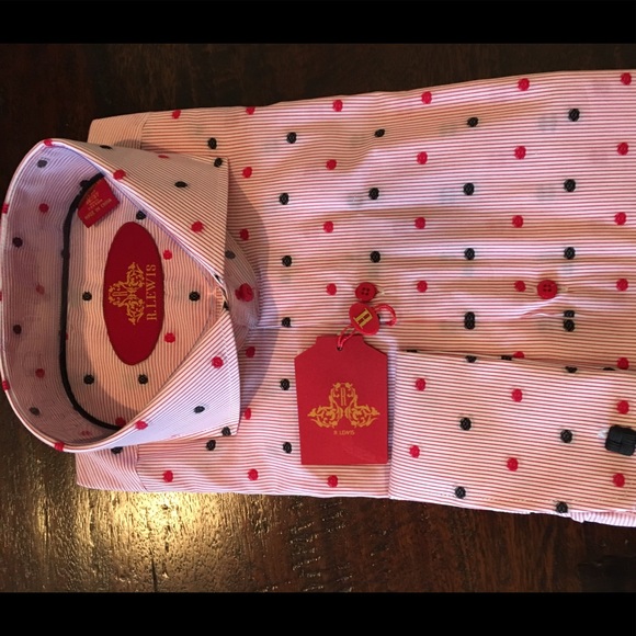 NEW Robert Lewis Dress Shirt Red/Black Polka Dots - Picture 4 of 6
